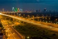 Hanoi skyline at twilight at Vo Chi Cong street, leading to Nhat Tan cable-stayed bridge, Anh district Royalty Free Stock Photo