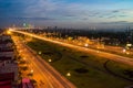 Hanoi skyline at twilight at Vo Chi Cong street, leading to Nhat Tan cable-stayed bridge, Anh district Royalty Free Stock Photo