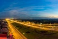 Hanoi skyline at twilight at Vo Chi Cong street, leading to Nhat Tan cable-stayed bridge, Anh district Royalty Free Stock Photo