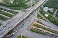 Hanoi street aerial view during sunset period at intersection Khuat Duy Tien - Tran Duy Hung st in 2020