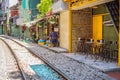 Hanoi train street, old house and railroad in Hanoi, Vietnam