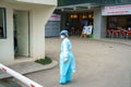 Woman doctor with safety wear at Viet-Phap hospital against covid-19 coronavirus pandemic