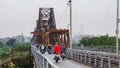 Traffic On Long Bien Bridge In The Morning, Vietnam. Royalty Free Stock Photo