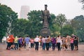 Vietnamese people practice sport exercise in central Hanoi park