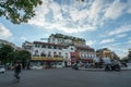 Hanoi, Vietnam - Aug 8, 2017: The buildings at Kinh Nghia Thuc quarter in old town next to Hoan Kiem lake Royalty Free Stock Photo