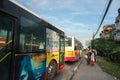 Hanoi, Vietnam - Aug 11, 2017: The bus stopping at bus station on Nguyen Khoai street Royalty Free Stock Photo
