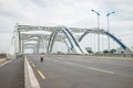 Hanoi, Vietnam - Aug 30, 2015: The Tru arch bridge, made of steel tubes filled with cement, was opened for safety testing in