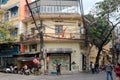 Hanoi, Vietnam - Busy street corner in old town during day time December 23, 2018 Hanoi Vietnam. Most vehicles on the roads of Vie