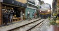 hanoi, vietnam, circa january 2020: people visiting famous train street