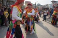 Hanoi, Vietnam - Feb 5, 2017: Men with women dress performing ancient dance called Con Di Danh Bong - Prostitutes beat the drum at