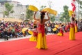 Hanoi, Vietnam - Feb 7, 2015: School pupils perform a dance on stage at Vietnamese lunar new year festival organized at Vinschool,