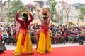 Hanoi, Vietnam - Feb 7, 2015: School pupils perform a dance on stage at Vietnamese lunar new year festival organized at Vinschool,