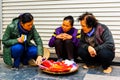 Hanoi, Vietnam - Feb 13, 2018: Street sellers of Hanoi city, Most of the street sellers use bicycle to sell their product like Royalty Free Stock Photo