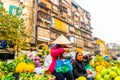 Hanoi, Vietnam - Feb 13, 2018: Street sellers of Hanoi city, Most of the street sellers use bicycle to sell their product like Royalty Free Stock Photo