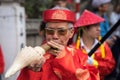 Hanoi, Vietnam - Feb 5, 2017: A traditional spring festival in Trieu Khuc village in Hanoi, Vietnam, with many traditional ancient