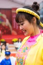 Hanoi, Vietnam - Feb 7, 2015: Vietnamese woman in traditional dress pajamas, a kind of shirt used by South Vietnam people, a loose