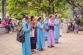 10.10.20 Hanoi, Vietnam: Group of elderly asian women praying in a buddhist temple