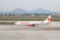 Hanoi, Vietnam - January 20, 2018: Aircraft Boeing 737 of Malindo Airlines at Noi Bai airport. Noi Bai International Airport the b