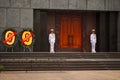 Hanoi, Vietnam. January 13, 2018: Honor guard at the door of the Ho Chi Minh mausoleum