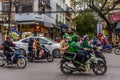 HANOI, VIETNAM, 4 JANUARY 2020: Traffic jam and lots of motorbikes on the roads of the city center Royalty Free Stock Photo