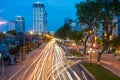 Hanoi, Vietnam - July 7, 2016: Aerial view of Hanoi cityscape on Giang Vo street at twilight Royalty Free Stock Photo