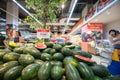 Hanoi, Vietnam - July 10, 2017: Fresh watermelon on shelf in Vinmart supermarket, Minh Khai street. Royalty Free Stock Photo