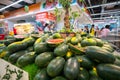 Hanoi, Vietnam - July 10, 2017: Fresh watermelon on shelf in Vinmart supermarket, Minh Khai street. Royalty Free Stock Photo