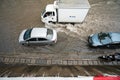 Hanoi, Vietnam - July 17, 2017: Traffic on flooded Minh Khai street after heavy rain with cars, motorcycles crossing deep water