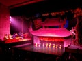General view of stage with musicians on the left performing live traditional Vietnamese music at Thang Long Water Puppet Theater Royalty Free Stock Photo