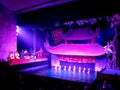 General view of stage with musicians on the left performing live traditional Vietnamese music at Thang Long Water Puppet Theater s Royalty Free Stock Photo