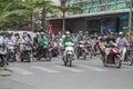 Motorcycles  traffic jam on the road  in  Hanoi, Vietnam Royalty Free Stock Photo