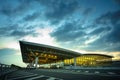 Hanoi, Vietnam - June 10, 2017: Noi Bai International Airport at twilight with Hall T2, the biggest airport in northern Vietnam