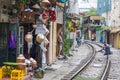 The Old Quarter, The Hanoi Street Train Tracks. Going through the narrow streets Royalty Free Stock Photo