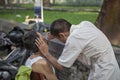 Street hairdressers on the streets of Vietnam