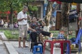 Street hairdressers on the streets of Vietnam