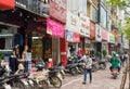 Hanoi, Vietnam - Mar 15, 2015: Exterior view of small fashion shop on Chua Boc street. There are a lot of designer clothes, imita