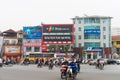 Hanoi, Vietnam - Mar 15, 2015: Hanoi street traffic at intersection Xa Dan - Ton Duc Thang - Tay Son street. A lot of motorcycles