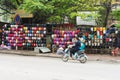 Hanoi, Vietnam - Mar 15, 2015: Many color motorcycle helmets on sale on Chua Boc street. Poor quality helmet is serious problem in