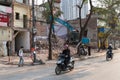 Hanoi, Vietnam - Mar 10, 2018: Urban resident houses are dismantled and demolished by machine. Land cleanrance progress to widen