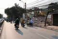 Hanoi, Vietnam - Mar 10, 2018: Urban resident houses are dismantled and demolished by machine. Land cleanrance progress to widen