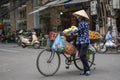 Hanoi, Vietnam - march 01, 2020 : bike selling fresh fruits on the street food market of old town in Hanoi, Vietnam