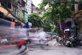 HANOI, VIETNAM - MAY 24, 2017: Hanoi old quarter busy traffic sc Royalty Free Stock Photo