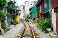 HANOI, VIETNAM - MAY 23, 2017: Hanoi train street with railroad