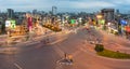 Hanoi, Vietnam - May 15, 2016: Panorama aerial skyline view of Hanoi cityscape by twilight period at intersection Ton Duc Thang st Royalty Free Stock Photo