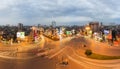 Hanoi, Vietnam - May 15, 2016: Panorama aerial skyline view of Hanoi cityscape by twilight period at intersection Ton Duc Thang st Royalty Free Stock Photo