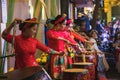 Hanoi, Vietnam - NOVEMBER 25 2019: Girls playing the drums at a fashion show one evening Royalty Free Stock Photo