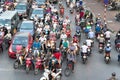 Hanoi, Vietnam - Oct 11, 2016: Aerial view of traffic on Dai La street at rush hour Royalty Free Stock Photo