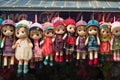 Hanoi, Vietnam - Oct 25, 2015: Cloth dolls for sale on Hang Ma street. The street is famous for selling toys, paper goods and in