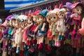 Hanoi, Vietnam - Oct 25, 2015: Cloth dolls for sale on Hang Ma street. The street is famous for selling toys, paper goods and in
