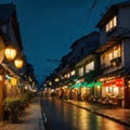 HANOI, VIETNAM - OCT 02, : Restaurants near train street in Hanoi at night. made with Generative AI